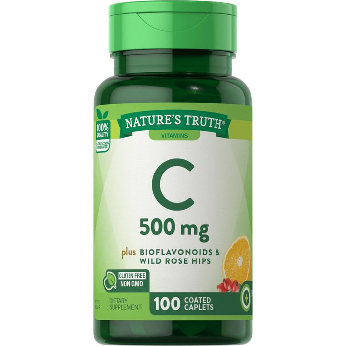 Nature's Truth Vitamin C 500 mg with Bioflavonoids & Wild Rose Hips - 100 Coated Caplets by Pasteur Pharmacy
