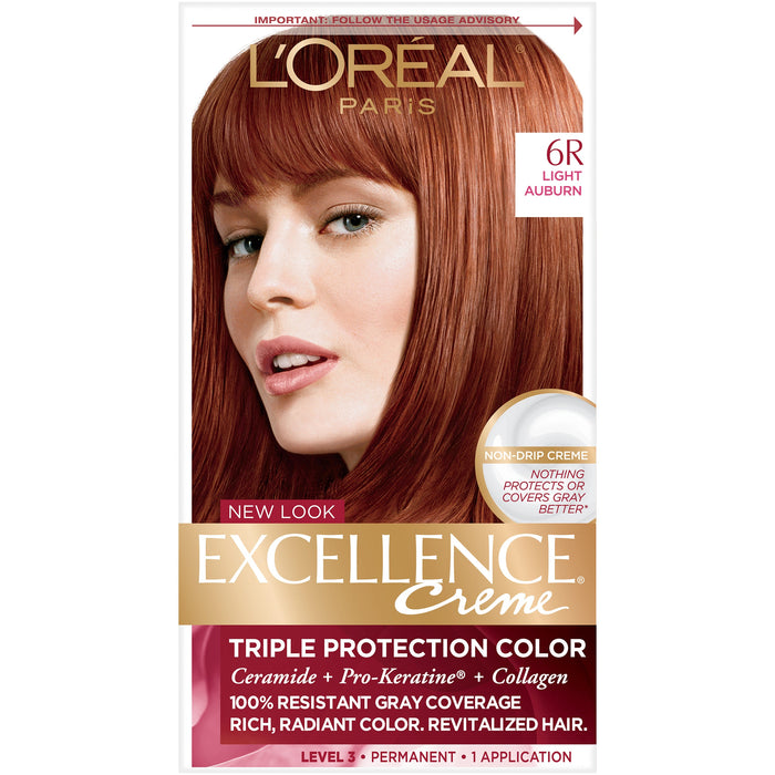 Excellence L'Oreal Paris Creme Permanent Triple Protection Hair Color, 6R Light Auburn, 1 Kit by Pasteur Pharmacy