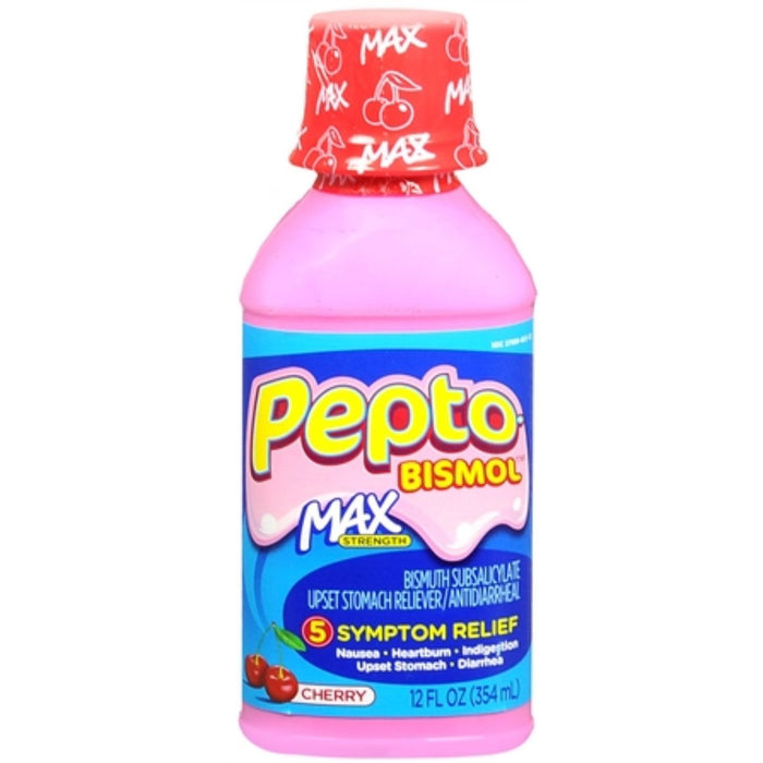 Pepto Bismol Liquid Ultra – 5 Symptom Fast Relief (Cherry Flavor, 12 oz) by Pasteur Pharmacy