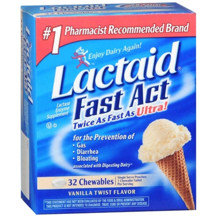 Lactaid Lactase Enzyme Supplement, Fast Act, Chewables, Vanilla Twist Flavor by Pasteur Pharmacy
