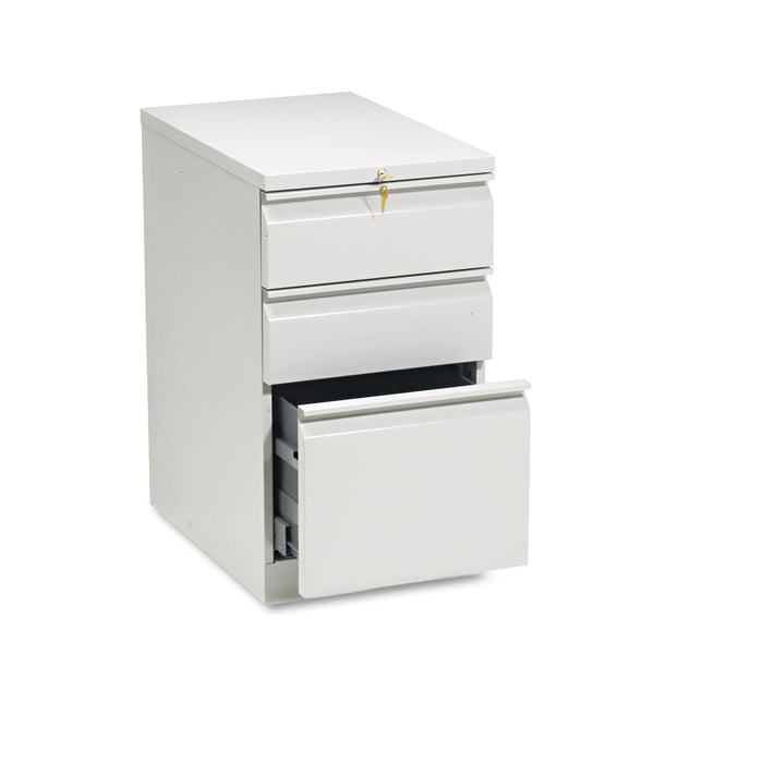 HON Brigade Mobile Pedestal with Pencil Tray Insert, Left/Right, 3-Drawers: Box/Box/File, Letter, Light Gray, 15" x 22.88" x 28"