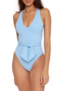 Becca by Rebecca Virtue Tie Waist One Piece Swimsuit, Size Medium by Vanessa Jane