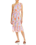 Aqua Abstract Print One Shoulder Dress, Size Small by Vanessa Jane