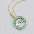 Round Green Emerald Prong Gold Plated Silver Mom Circle Pendant Necklace by Fine Color Jewels