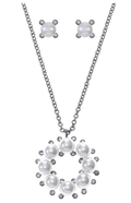 Alfani Hematite-Tone Pave/Imitation Pearl Circle Pendant Necklace and Earrings by Vanessa Jane