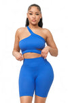 Cut Out One Shoulder Strap Top and Shorts Set