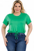 Curvy Tie Front Drawstring Short Sleeve Crop Top {BT5196X} by The House of Stylez