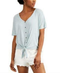 Hippie Rose Juniors Tie-Front Button-Trimmed Top by Vanessa Jane