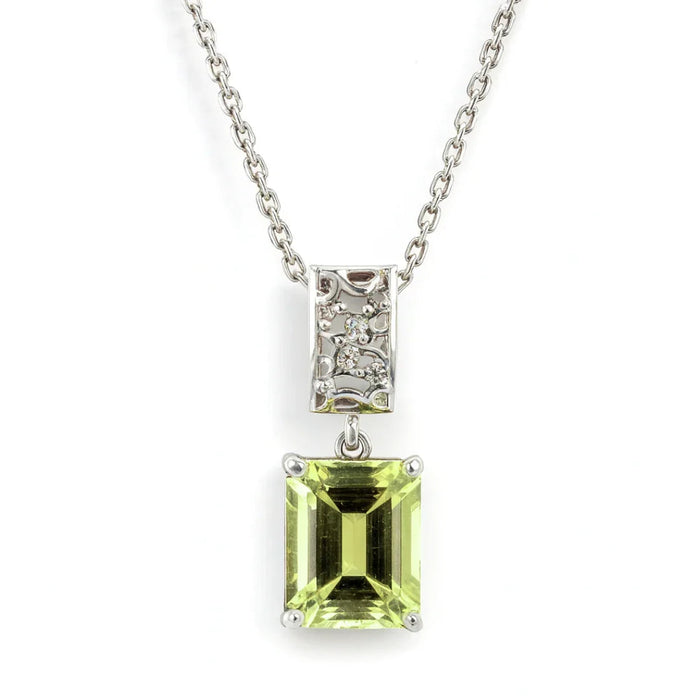 Emerald Cut Lemon Quartz Pendant Necklace by Fine Color Jewels