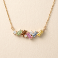 IGI Certified 0.64 Ct Baguette Multi Color Unheated Sapphire and Diamond 14K Yellow Gold Asymmetrical Bar Necklace by Fine Color Jewels