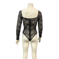 Lulus Tempting Romance Black Lace Long Sleeve Bodysuit, Size Medium by Vanessa Jane