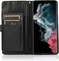 Bundle: Folio Black Leather Wallet Case with Tempered Glass Screen and Camera Protector - Samsung Galaxy S23 by Zerodamage Sahara Case LLC