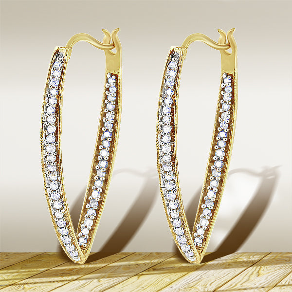 10K Yellow Gold 1/2 Cttw Round-Cut Diamond Modern Hoop Earrings (I-J Color, I2-I3 Clarity) by Bids.com