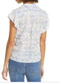 JOIE Silk Womens Light Blue Printed Flutter V Neck Top, Size XXS by Vanessa Jane