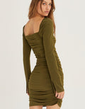 Kylie Ruched Bodycon Knit Mini Dress - Olive by Boutique 23