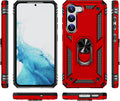 Bundle: Red Military Kickstand Series with Belt Clip Case with Tempered Glass Screen and Camera Protector - Samsung Galaxy S23 by Zerodamage Sahara Case LLC