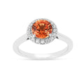 1.33 Ct Round Lab Created Peach Sapphire and Moissanite Prong Silver Halo Statement Ring by Fine Color Jewels