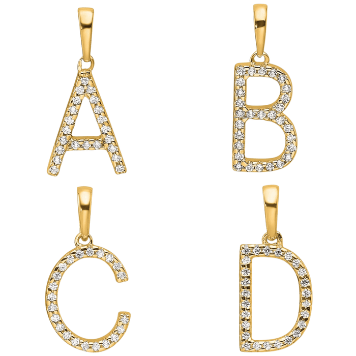 14K Gold Letter Initial Pave Diamond Pendant by Fine Color Jewels