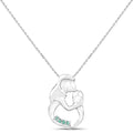 Round Green Emerald Prong Silver Mom Pendant Necklace by Fine Color Jewels