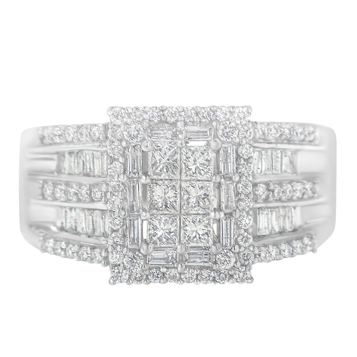 10K White Gold Diamond Cluster Ring (1 cttw, H-I Color, I1-I2 Clarity) by Bids.com