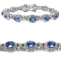 Oval Violet Tanzanite Prong Silver Halo XO Tennis Bracelet by Fine Color Jewels