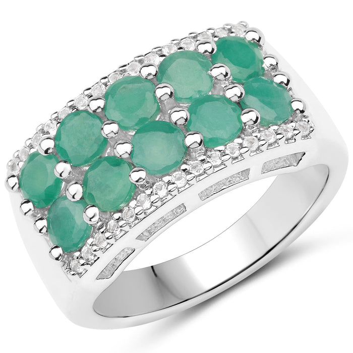 1.85 Carat Genuine Emerald and White Topaz .925 Sterling Silver Ring by Bids.com