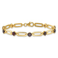 Sterling Silver and Genuine Red Garnet Paper Clip Bracelet by Fine Color Jewels