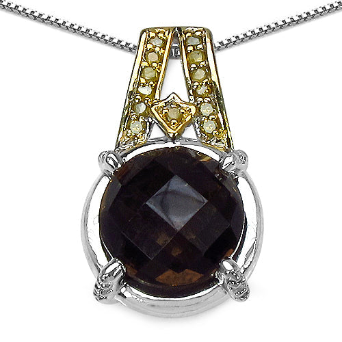 3.16 Carat Genuine Smoky Quartz, Yellow Diamond & White Diamond .925 Sterling Silver Pendant by Bids.com