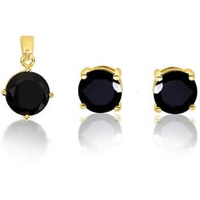 4ct Gold Filled High Polish Finish Genuine Black Round Set Charm and Earrings by DailySale