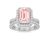 4Cttw Emerald Shaped Pink Lab Grown Diamond (F/VS) Split Shank Halo Engagement Ring 14K Gold