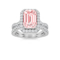 4Cttw Emerald Shaped Pink Lab Grown Diamond (F/VS) Split Shank Halo Engagement Ring 14K Gold by Fine Color Jewels