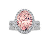 4Cttw Oval Shaped Pink Lab Grown Diamond (F/VS) Split Shank Halo Engagement Ring 14K Gold
