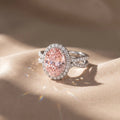 4Cttw Oval Shaped Pink Lab Grown Diamond (F/VS) Split Shank Halo Engagement Ring 14K Gold by Fine Color Jewels