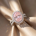 4Cttw Oval Shaped Pink Lab Grown Diamond (F/VS) Split Shank Halo Engagement Ring 14K Gold by Fine Color Jewels