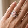 4Cttw Oval Shaped Pink Lab Grown Diamond (F/VS) Split Shank Halo Engagement Ring 14K Gold by Fine Color Jewels