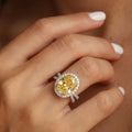 4Cttw Oval Shaped Yellow Lab Grown Diamond (F/VS) Split Shank Halo Engagement Ring 14K Gold by Fine Color Jewels