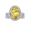 4Cttw Oval Shaped Yellow Lab Grown Diamond (F/VS) Split Shank Halo Engagement Ring 14K Gold