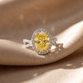 4Cttw Oval Shaped Yellow Lab Grown Diamond (F/VS) Split Shank Halo Engagement Ring 14K Gold by Fine Color Jewels