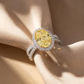4Cttw Oval Shaped Yellow Lab Grown Diamond (F/VS) Split Shank Halo Engagement Ring 14K Gold by Fine Color Jewels