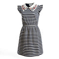 Monteau Big Girls Embroidered Collar Striped Dress, Size Small by Vanessa Jane