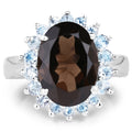 6.79 Carat Genuine Smoky Quartz & Blue Topaz .925 Sterling Silver Ring by Bids.com