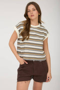 MULTI-COLOR STRIPE CREWNECK SLEEVELESS KNIT TOP by Boutique 23