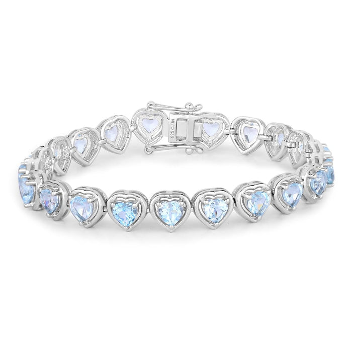 Heart Blue Topaz Prong Silver Tennis Bracelet by Fine Color Jewels