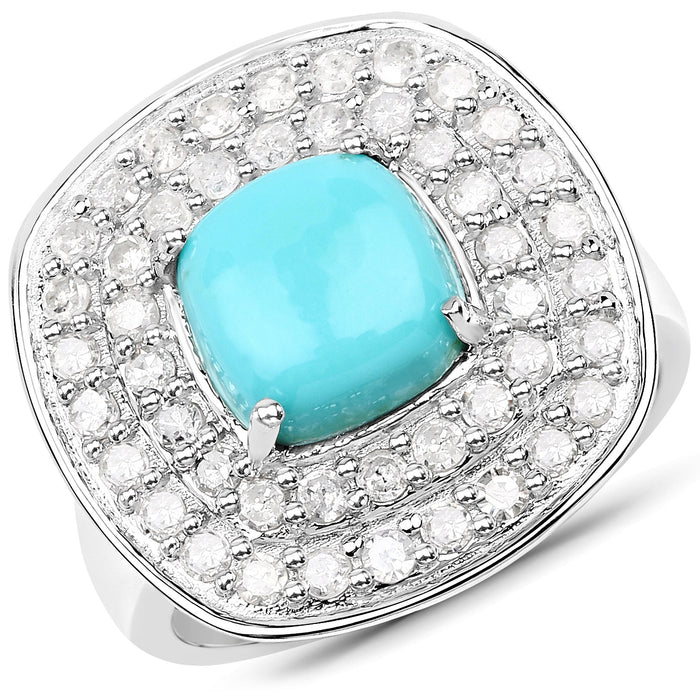 2.80 Carat Genuine Turquoise and White Diamond .925 Sterling Silver Ring by Bids.com