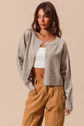 Leopard Print Button Up Cardigan - Vintage Oatmeal by Boutique 23