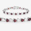 0.14 Ct Heart Red Garnet & Diamond Prong Silver Box Clasp Tennis Bracelet by Fine Color Jewels