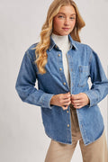 DENIM BUTTON DOWN OVERSIZED SHIRTS: MED.WASH by Boutique 23