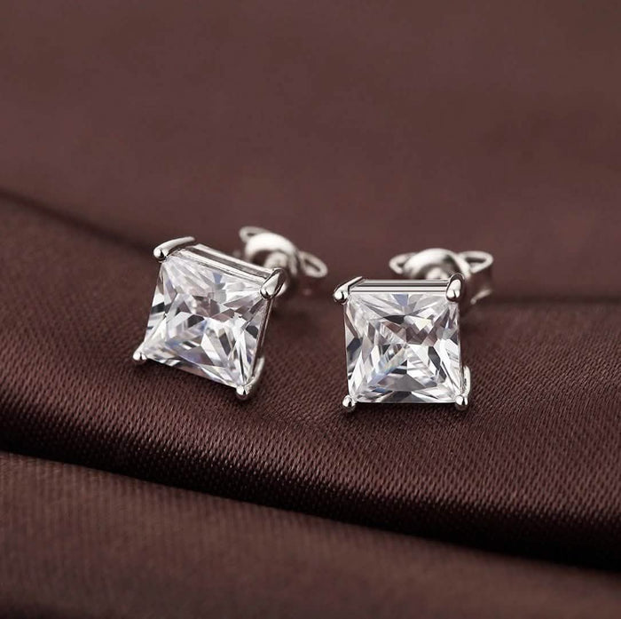 4MM Sterling Silver Princess Cut Crystal Studs by DailySale