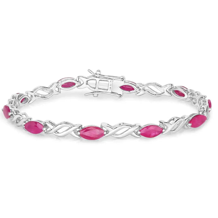 5.00 Ct Marquise Pink Ruby Prong 10K Gold X-Link Crossover Tennis Bracelet by Fine Color Jewels