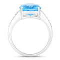 5.15 Ct Oval Swiss Blue Topaz & Lab Diamond Prong Silver Pave Bridge Ring by Fine Color Jewels
